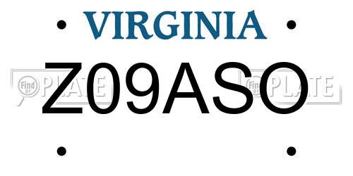 Z09ASO Virginia License Plate