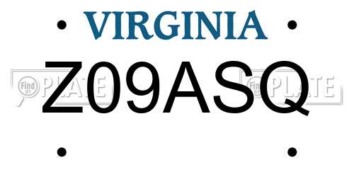 Z09ASQ Virginia License Plate