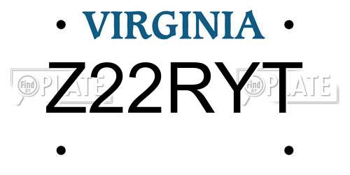 Z22RYT Virginia License Plate