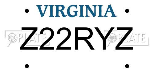 Z22RYZ Virginia License Plate