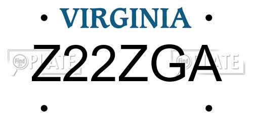 Z22ZGA Virginia License Plate