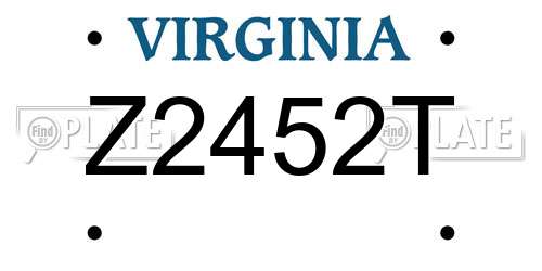Z2452T Virginia License Plate