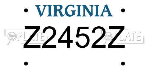 Z2452Z Virginia License Plate