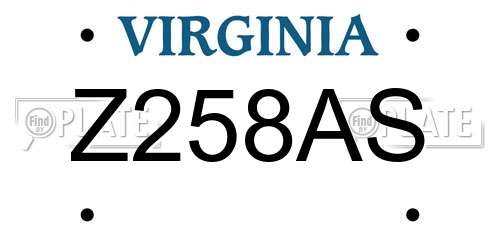 Z258AS Virginia License Plate
