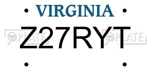 Z27RYT Virginia License Plate