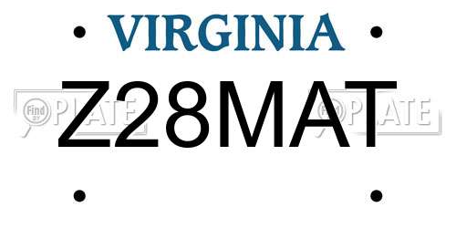 Z28MAT Virginia License Plate