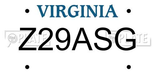 Z29ASG Virginia License Plate