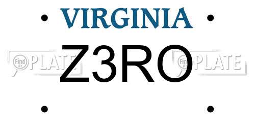 Z3RO Virginia License Plate