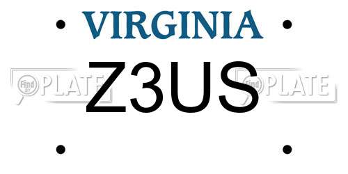 Z3US Virginia License Plate