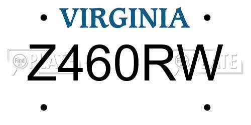 Z460RW Virginia License Plate