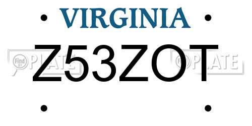 Z53ZOT Virginia License Plate