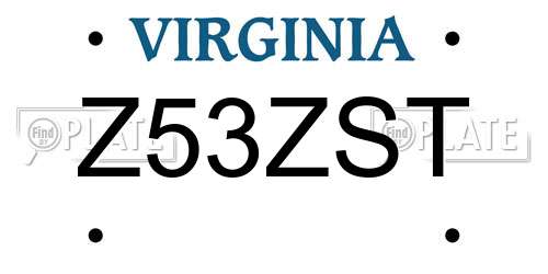 Z53ZST Virginia License Plate