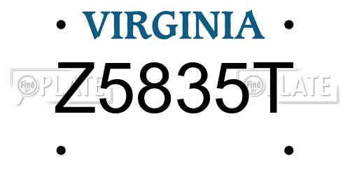 Z5835T Virginia License Plate
