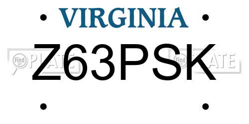 Z63PSK Virginia License Plate