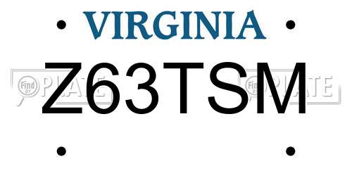 Z63TSM Virginia License Plate