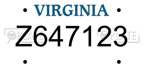 Z647123 Virginia License Plate