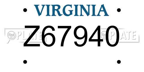 Z67940 Virginia License Plate
