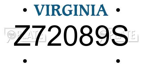 Z72089S Virginia License Plate