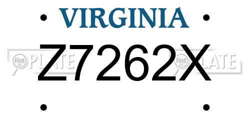 Z7262X Virginia License Plate
