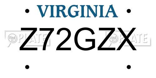 Z72GZX Virginia License Plate