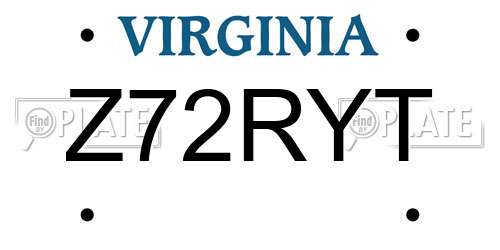 Z72RYT Virginia License Plate