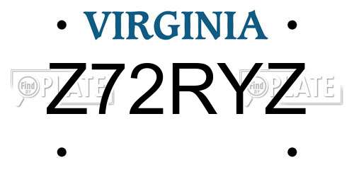Z72RYZ Virginia License Plate
