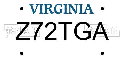 Z72TGA Virginia License Plate