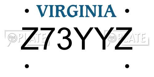 Z73YYZ Virginia License Plate