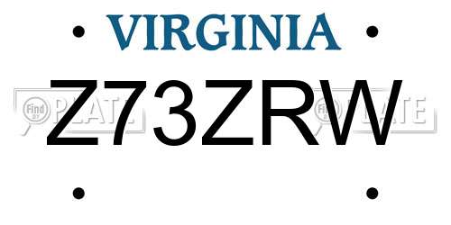 Z73ZRW Virginia License Plate