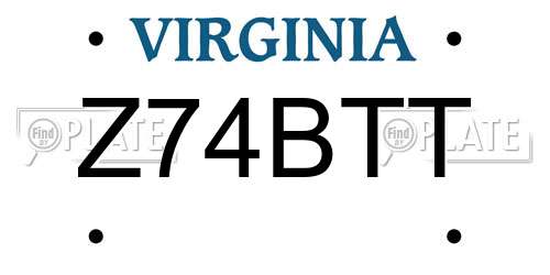 Z74BTT Virginia License Plate