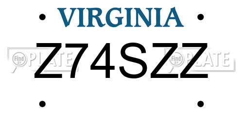 Z74SZZ Virginia License Plate