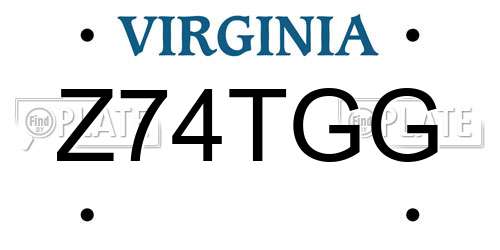 Z74TGG Virginia License Plate