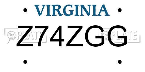 Z74ZGG Virginia License Plate