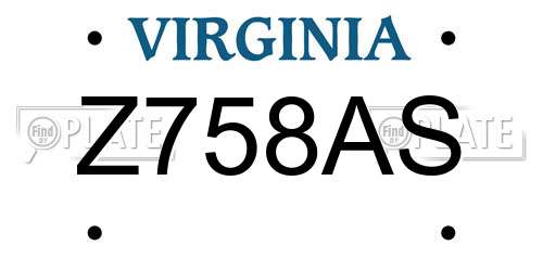 Z758AS Virginia License Plate