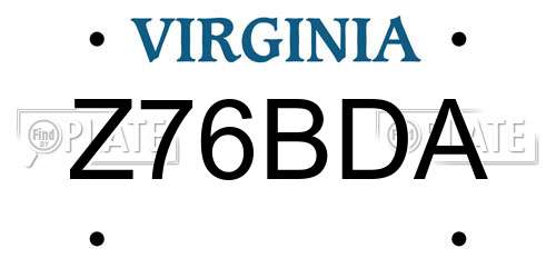 Z76BDA Virginia License Plate