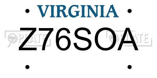 Z76SOA Virginia License Plate