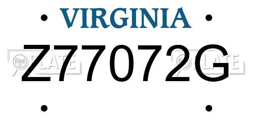 Z77072G Virginia License Plate