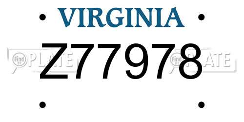 Z77978 Virginia License Plate