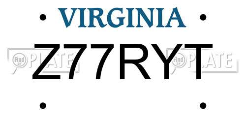Z77RYT Virginia License Plate