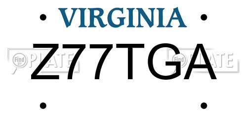 Z77TGA Virginia License Plate