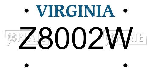 Z8002W Virginia License Plate