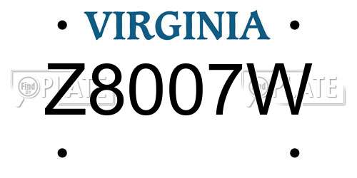 Z8007W Virginia License Plate