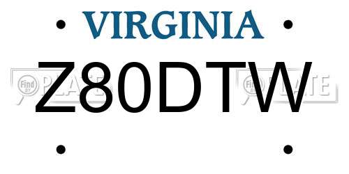 Z80DTW Virginia License Plate