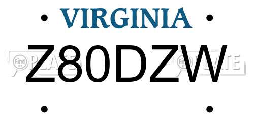 Z80DZW Virginia License Plate