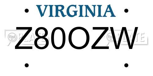Z80OZW Virginia License Plate