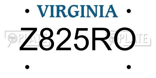 Z825RO Virginia License Plate