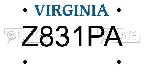 Z831PA Virginia License Plate