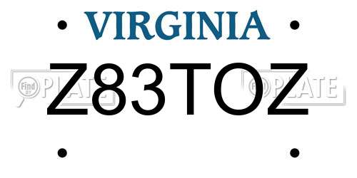 Z83TOZ Virginia License Plate