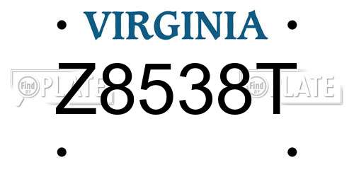 Z8538T Virginia License Plate