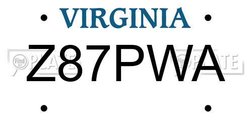 Z87PWA Virginia License Plate